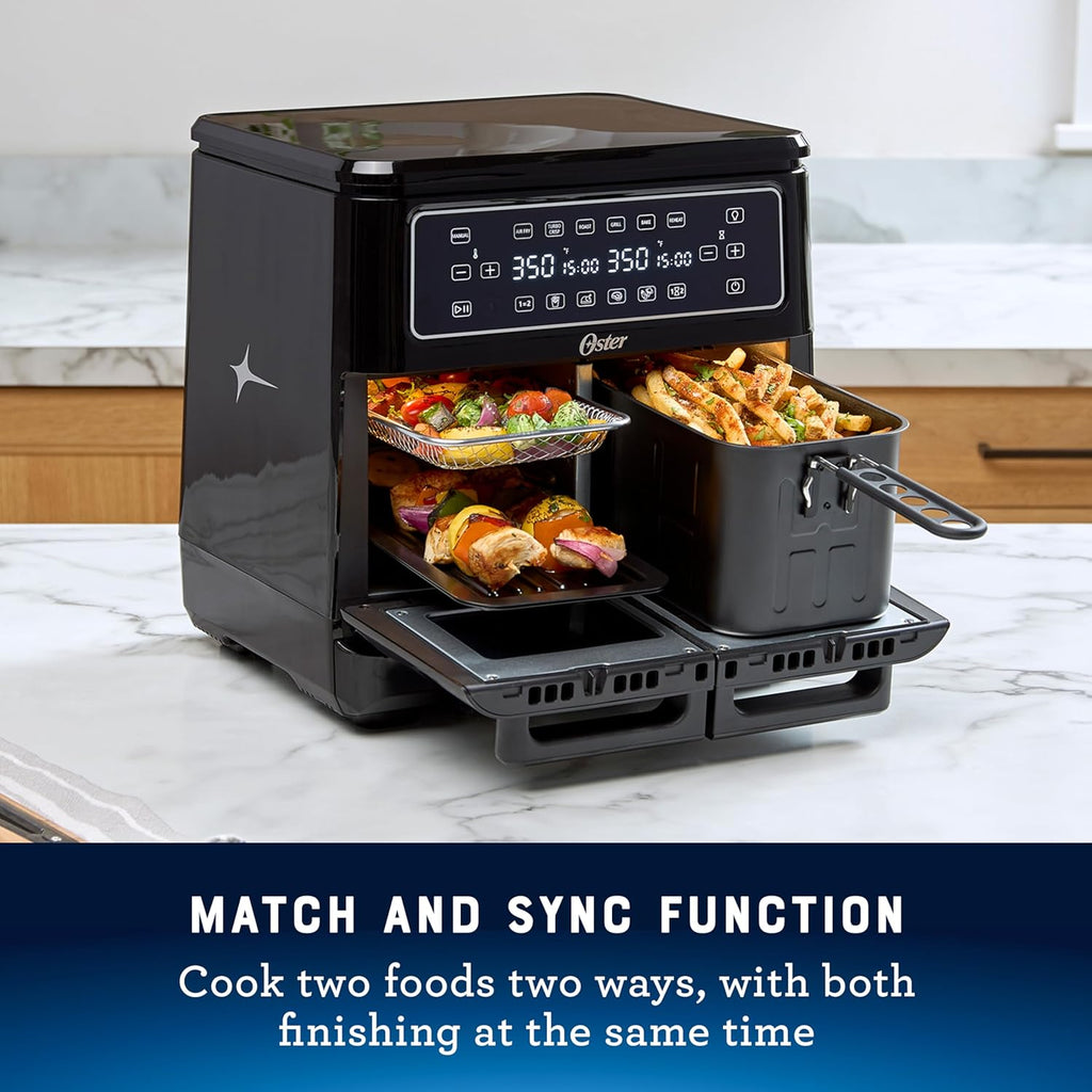 Oster 11-Quart Flex Air Fryer Oven Dual Air Fryer with 2 Cooking Zones Double with 6 Cooking Functions Large with 2 Frying Baskets wourant