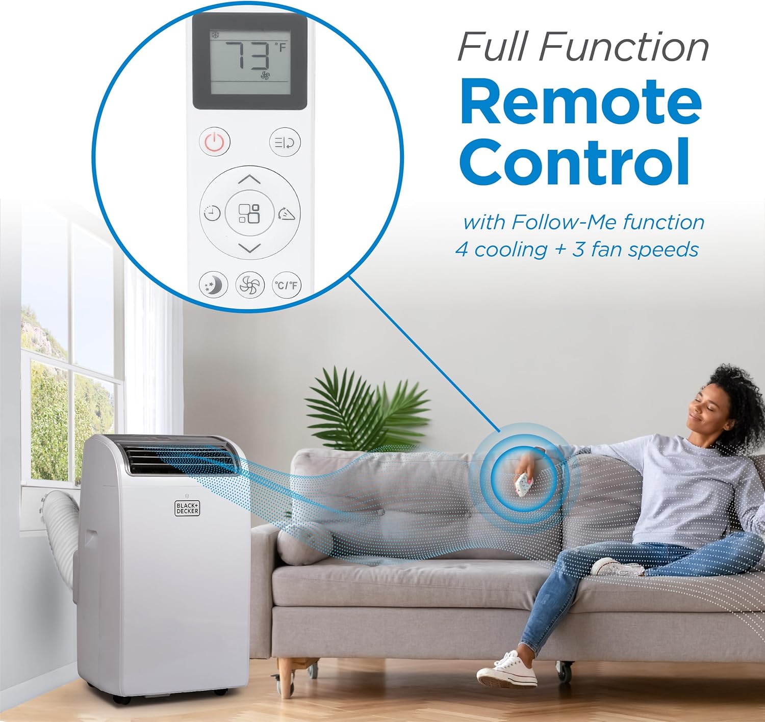 BLACK+DECKER Smart Portable Air Conditioner, 14,000 BTU for Rooms up to 700 Sq. Ft., Smart Portable AC with Follow Me Remote and Window Kit, BPACT14WT, White woonhhop