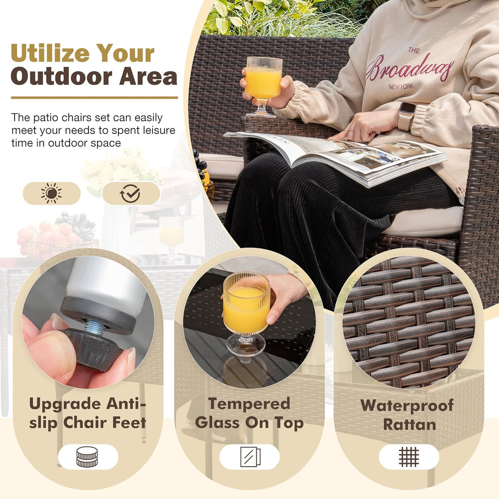 Homall 4 Pieces Outdoor Patio Furniture Sets Rattan Chair Wicker Set, Outdoor Indoor Use Backyard Porch Garden Poolside Balcony Furniture Sets (Grey) wourant