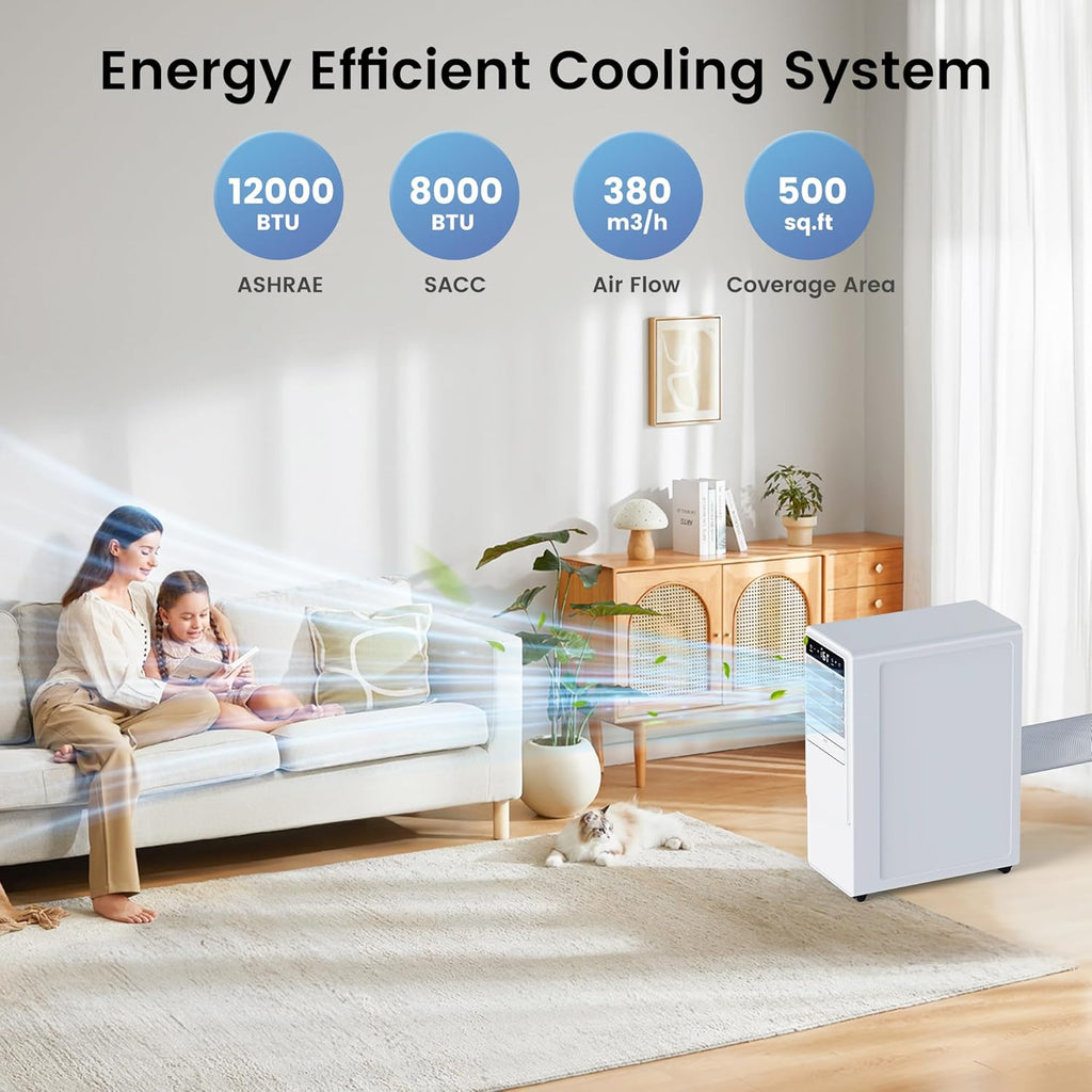 12000 BTU Portable Air Conditioners for Room up to 500 sq.ft, 3-in-1 Free Standing Quiet Portable AC Unit with Fan & Dehumidifier, Remote Control, Sleep Mode/24h Timer, 4 Speed, Auto Swing wourant