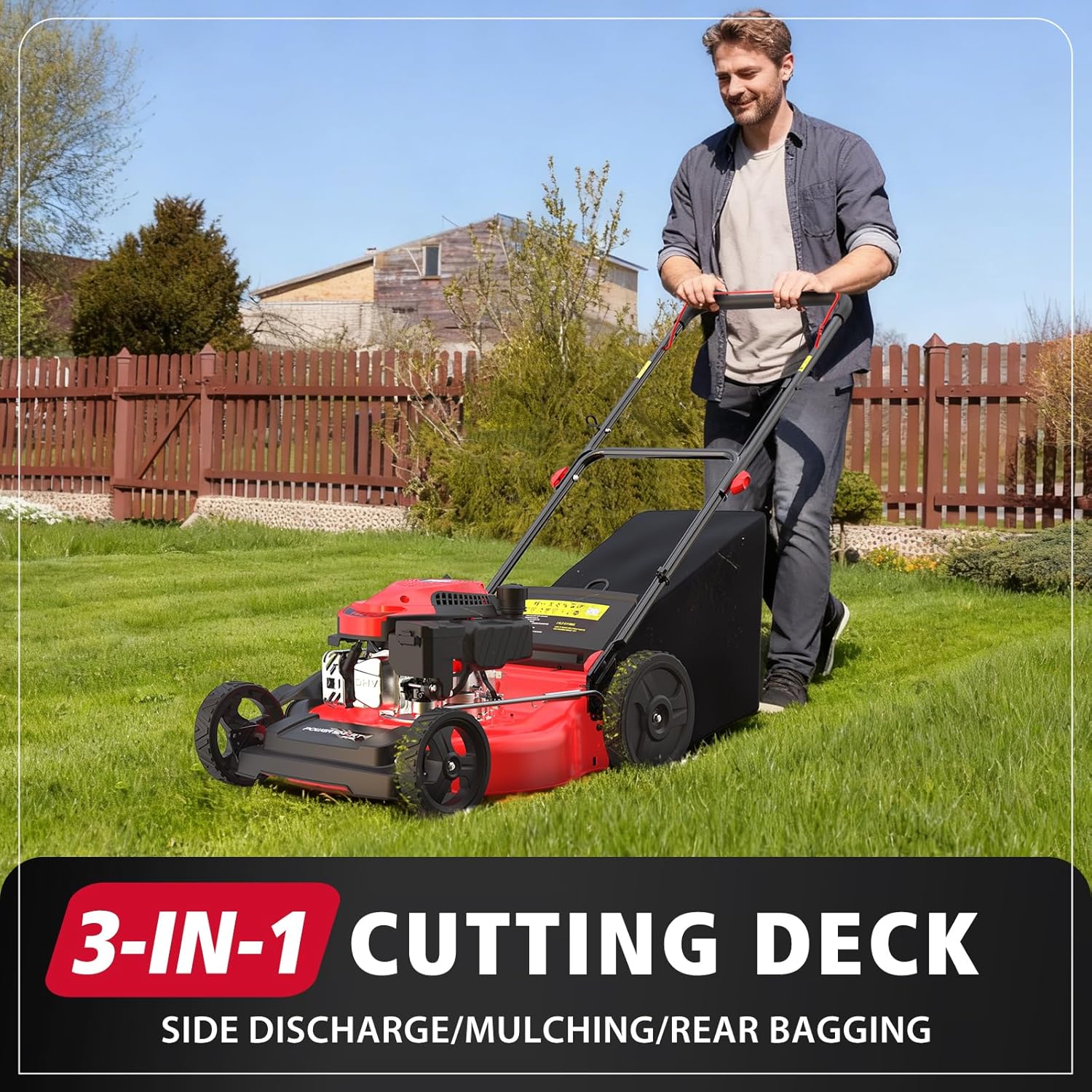 PowerSmart Gas Lawn Mower 21-Inch 144cc OHV Engine 3-in-1 Push Mower with Bagging wourant