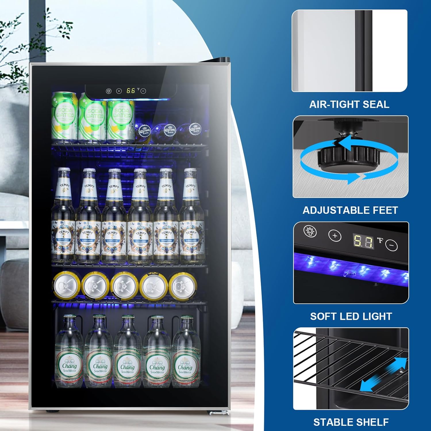 Antarctic Star Beverage Refrigerator Cooler 68 Can, Mini Fridge with Glass Door for Beer Drinks Wine,Freestanding Small Fridge with Electronic Temperature Control for Home and Bar,1.7 cu.ft wourant