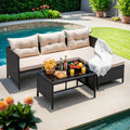 Devoko Outdoor Patio Furniture 3-Piece Rattan Waterproof Outdoor Sectional Sofa All-Weather L Shaped Patio Couch with Cushion Glass Table for Balcony, Garden (Beige) woonhhop