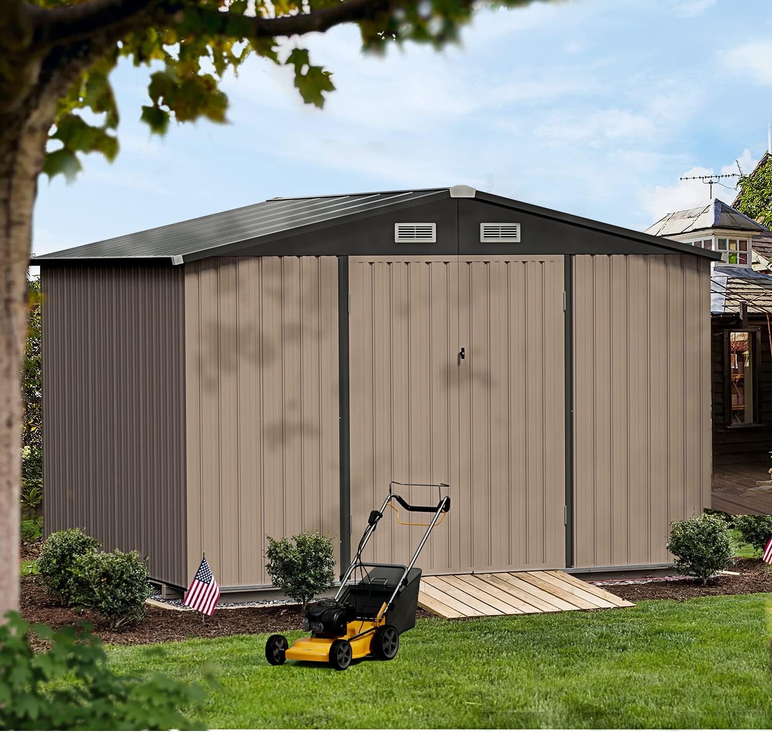 Aoxun 10 x 12 ft Outdoor Storage Shed with Double Hinged Door Utility Garden Shed wourant