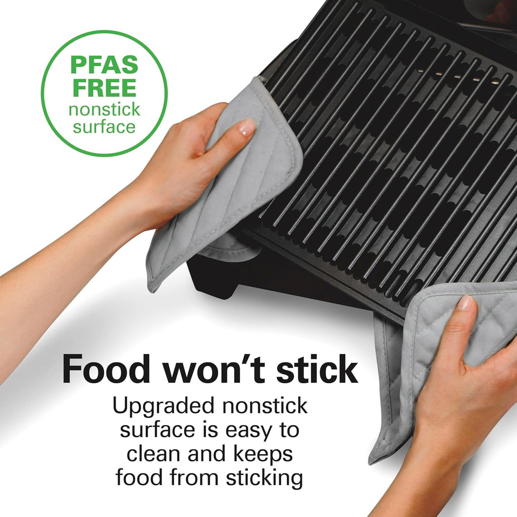 Electric Indoor Searing Grill with Viewing Window & Adjustable Temperature Control to 450F, 118 sq. in. Surface Serves 6, PFAS-Free Removable Nonstick Grate, Stainless Steel wourant