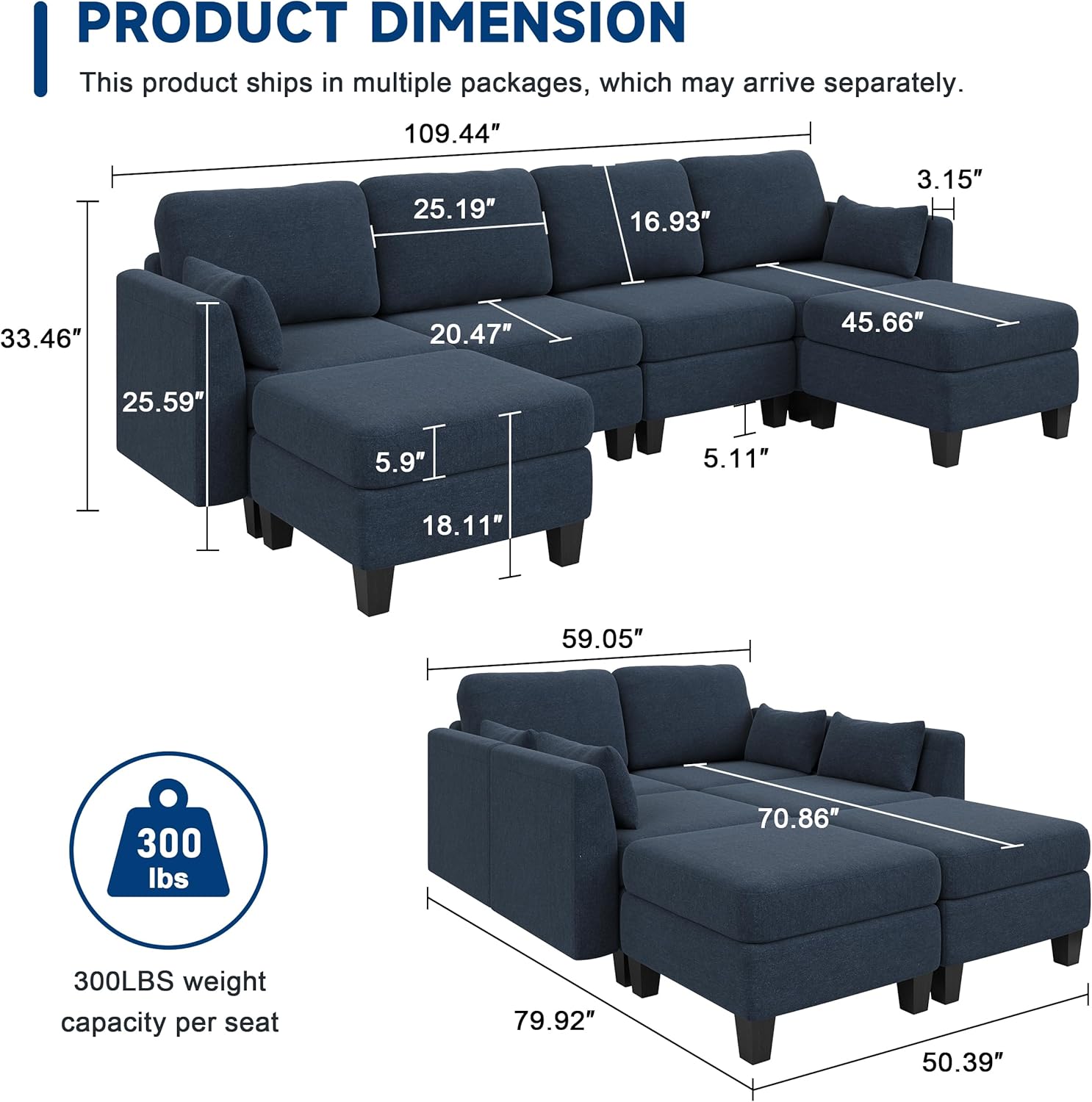 Modular Sectional Sof Convertible U Shaped Sofa Couch with High Density Memory Foam wourant