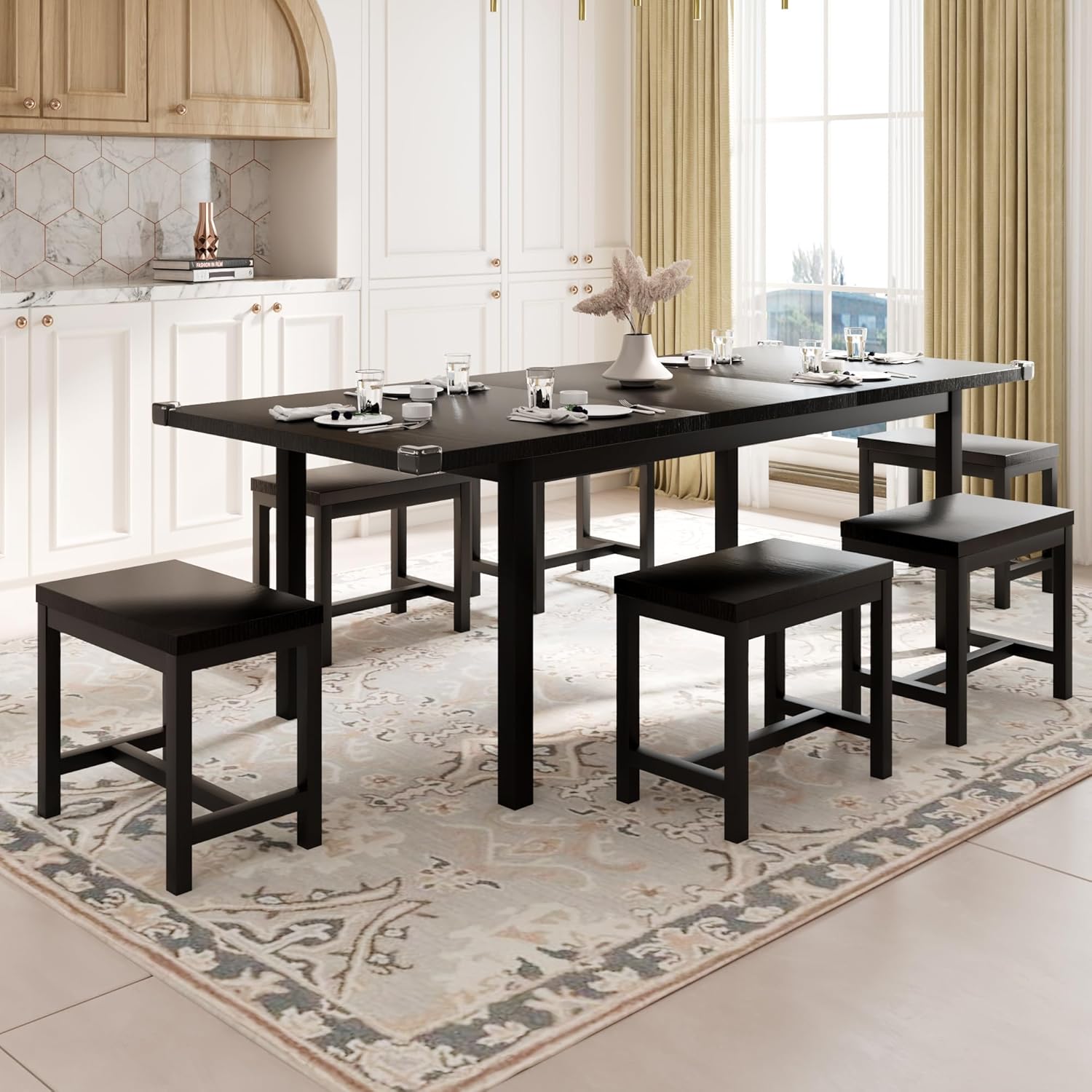 Feonase 5 Piece Dining Table Set for 4-8 People 63" Large Extendable Kitchen Table Set wourant