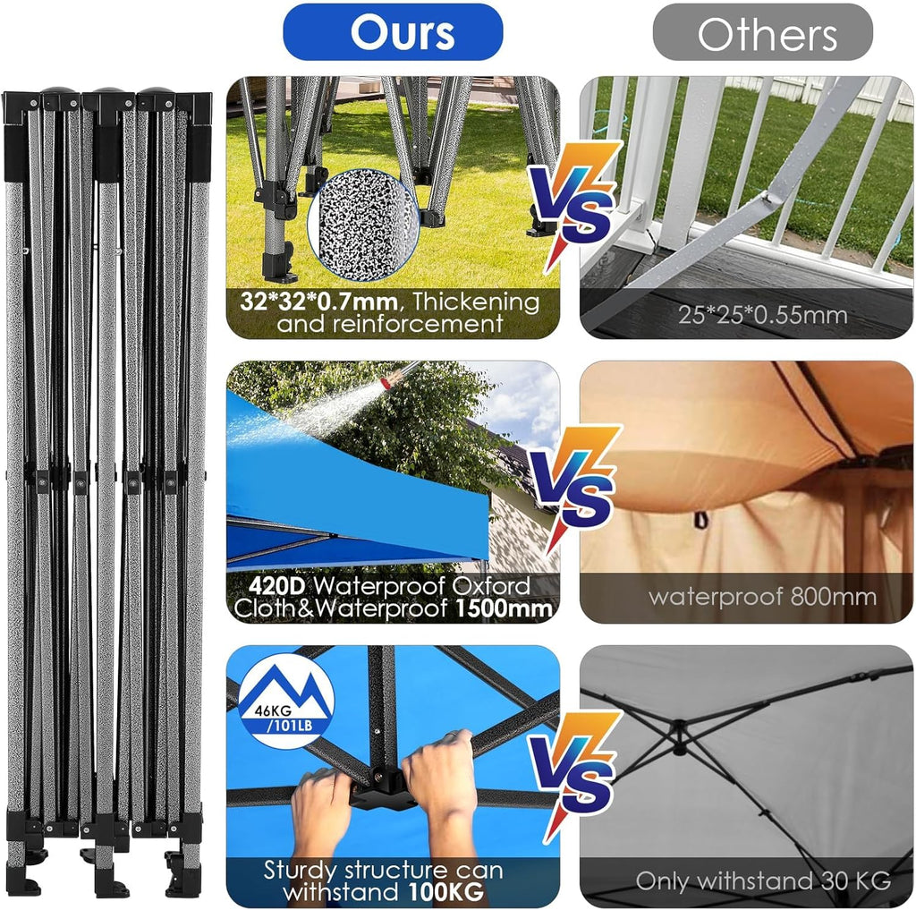 COBIZI 10x20 Heavy Duty Pop up Canopy Tent with 6 sidewalls Easy Up Commercial Outdoor Canopy Wedding Party Tents for Parties All Season Wind & Waterproof Gazebo with Roller Bag,Black(Frame Thickened) wourant