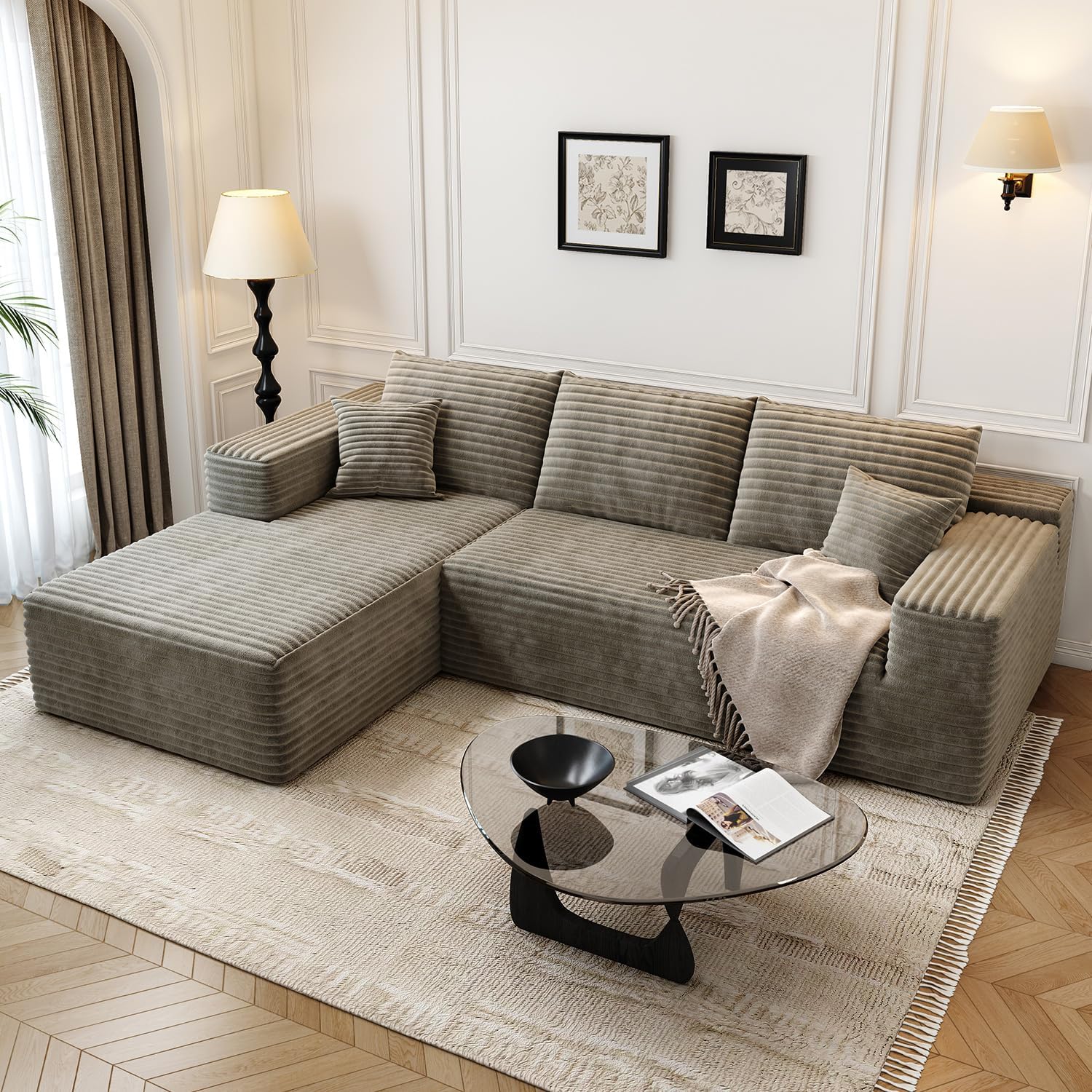 107.5" Cloud Modular Sectional Sofa Couch with L-Shape Chaise,Modern Minimalist Upholstered Couches wourant