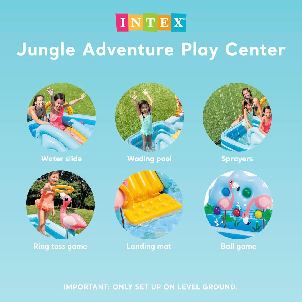 Intex 96" x 78" x 28" Inflatable Jungle Adventure Play Center Spray Kiddie Pool - Backyard Kids Water Slide, Outdoor Blow-Up Splash Pad for Toddlers wourant