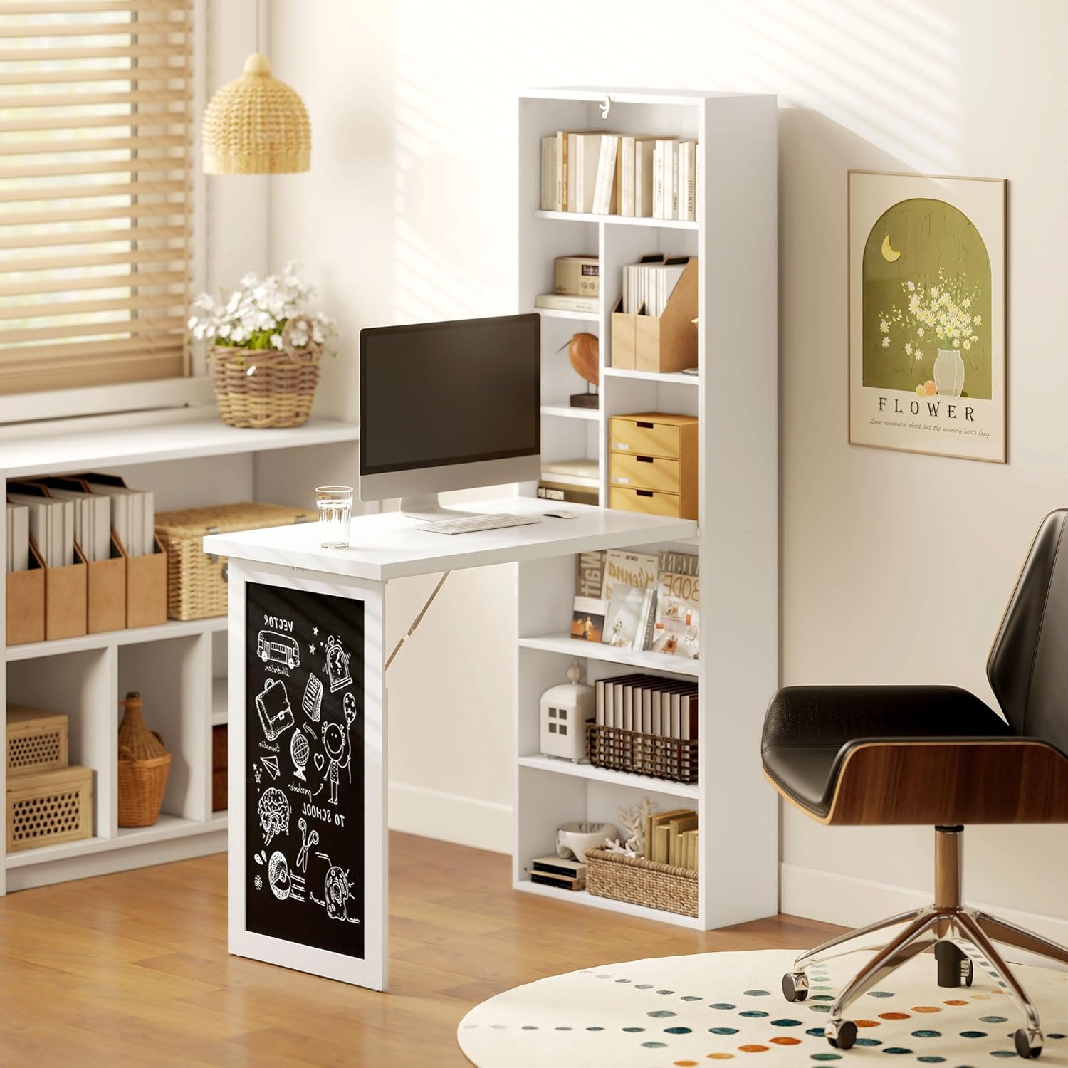 Folding convertible writing desk, wall mounted desk cabinet, multifunctional home office workstation wourant