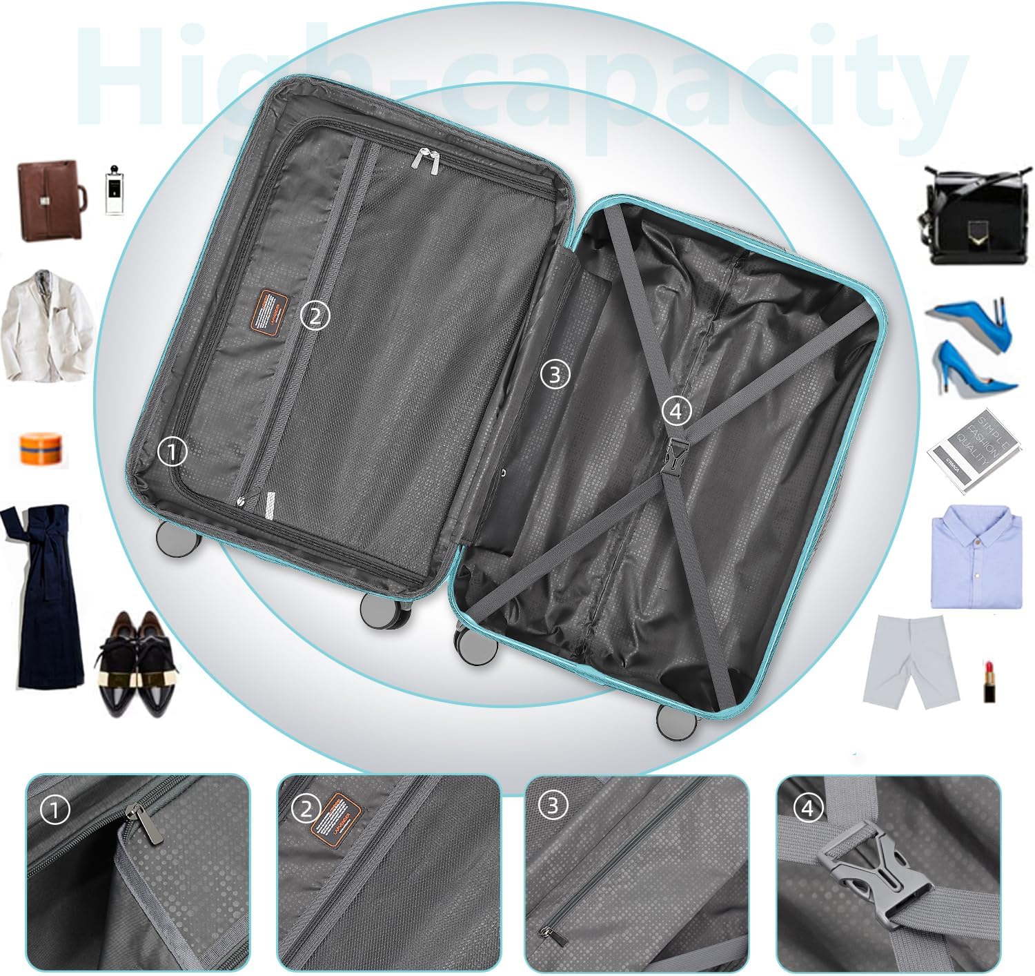 Luggage 6-piece hardshell expandable suitcase lightweight travel carry-on luggage set wourant