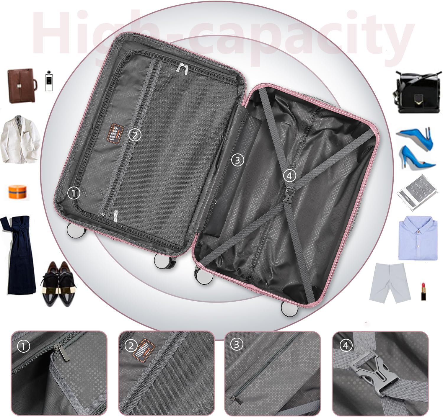 Luggage 6-piece hardshell expandable suitcase lightweight travel carry-on luggage set wourant