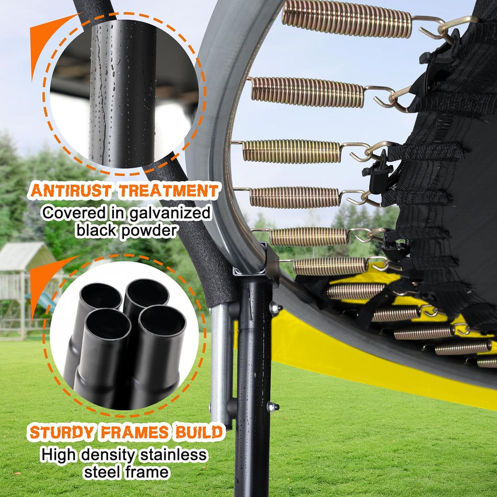 Trampoline 8FT 10FT 12FT 14FT 16FT, Recreational Trampolines with Enclosure Net and Ladder, Outdoor Anti-Rust Trampolines for Kids and Adults, ASTM Approved wourant