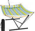 SUNCREAT Double Portable Hammock with Stand 2 Person Hammock with Curved Spreader Bar wourant