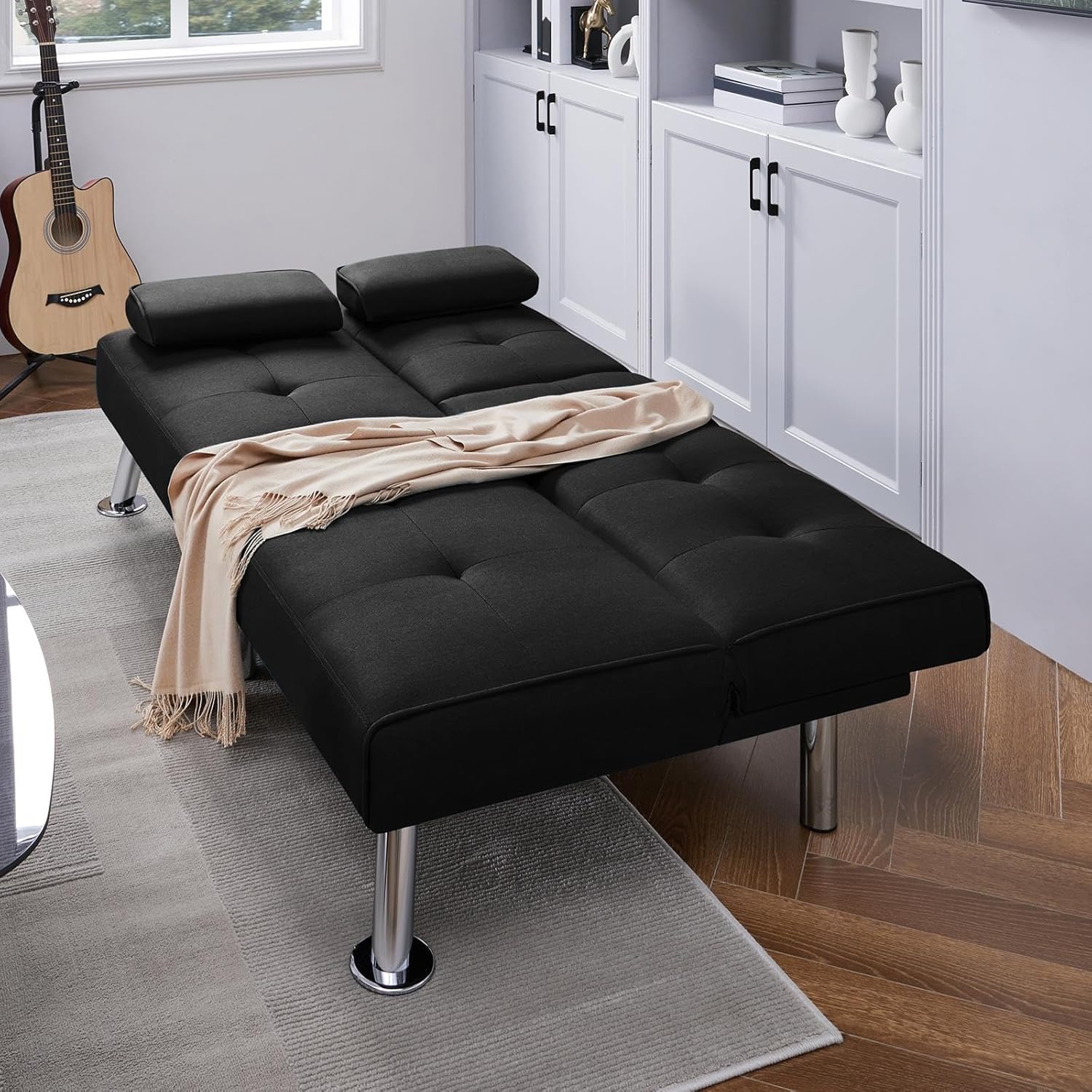 Convertible Sofa Bed Modern Imitation Leather Home Recliner Flip Double Sofa Folding Sofa Bed Guest Bed wourant