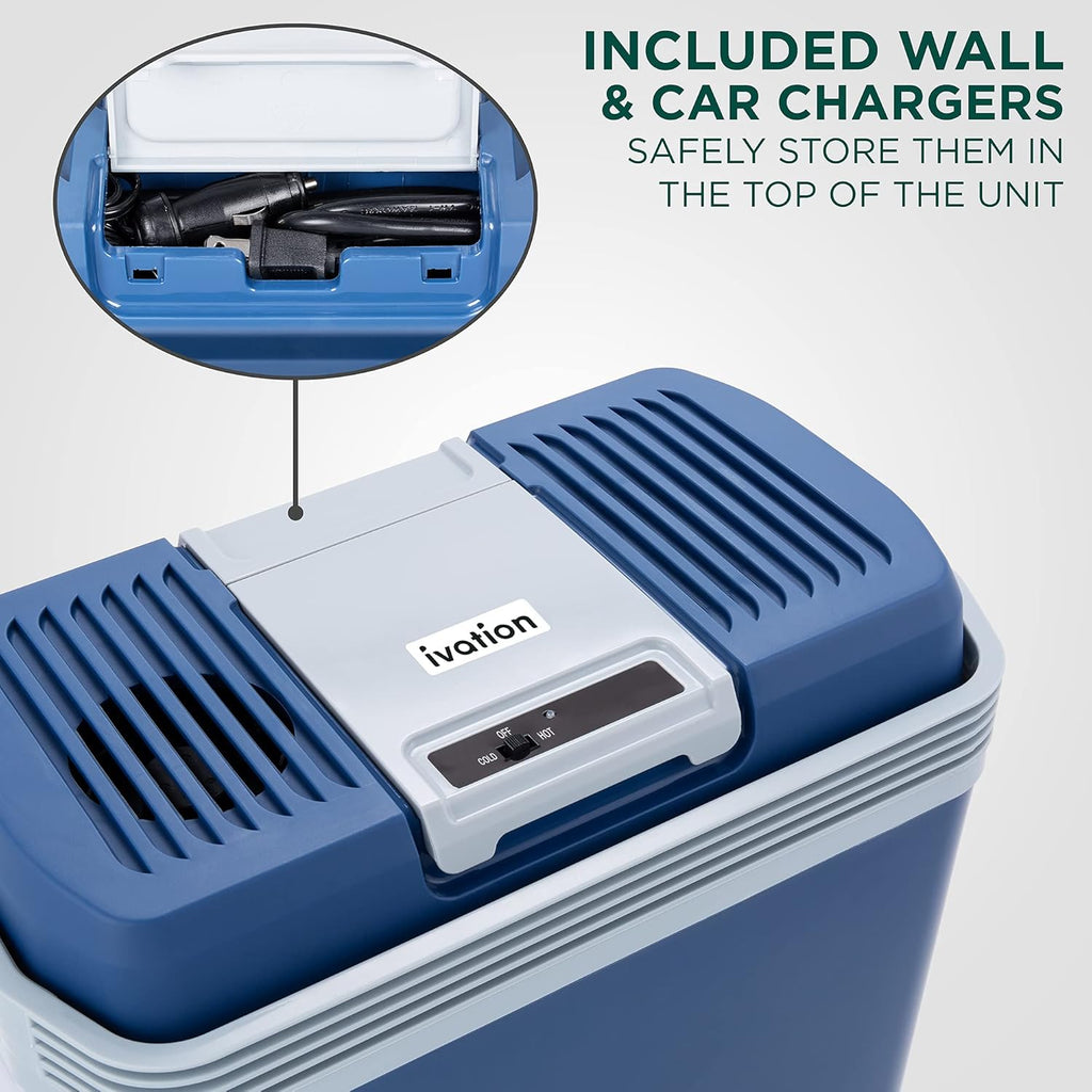 Electric Cooler & Warmer with Handle | 24 L Portable Thermoelectric Fridge for Vehicles & Trucks| 110V AC Home Power Cord & 12V Car Adapter for Camping wourant