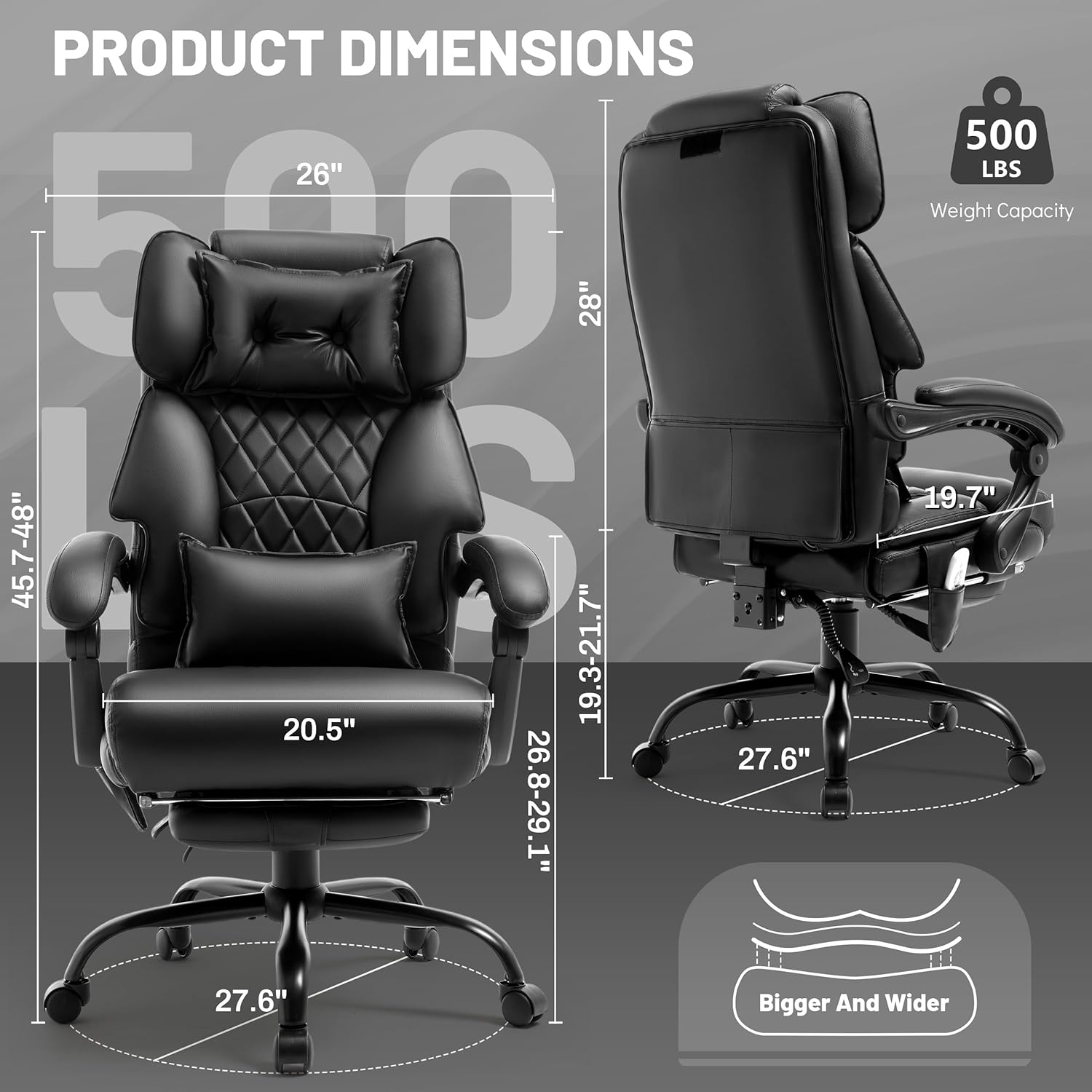 Massage Office Chair with Footrest, Large and Tall Leather Office Chair 500 lbs wourant