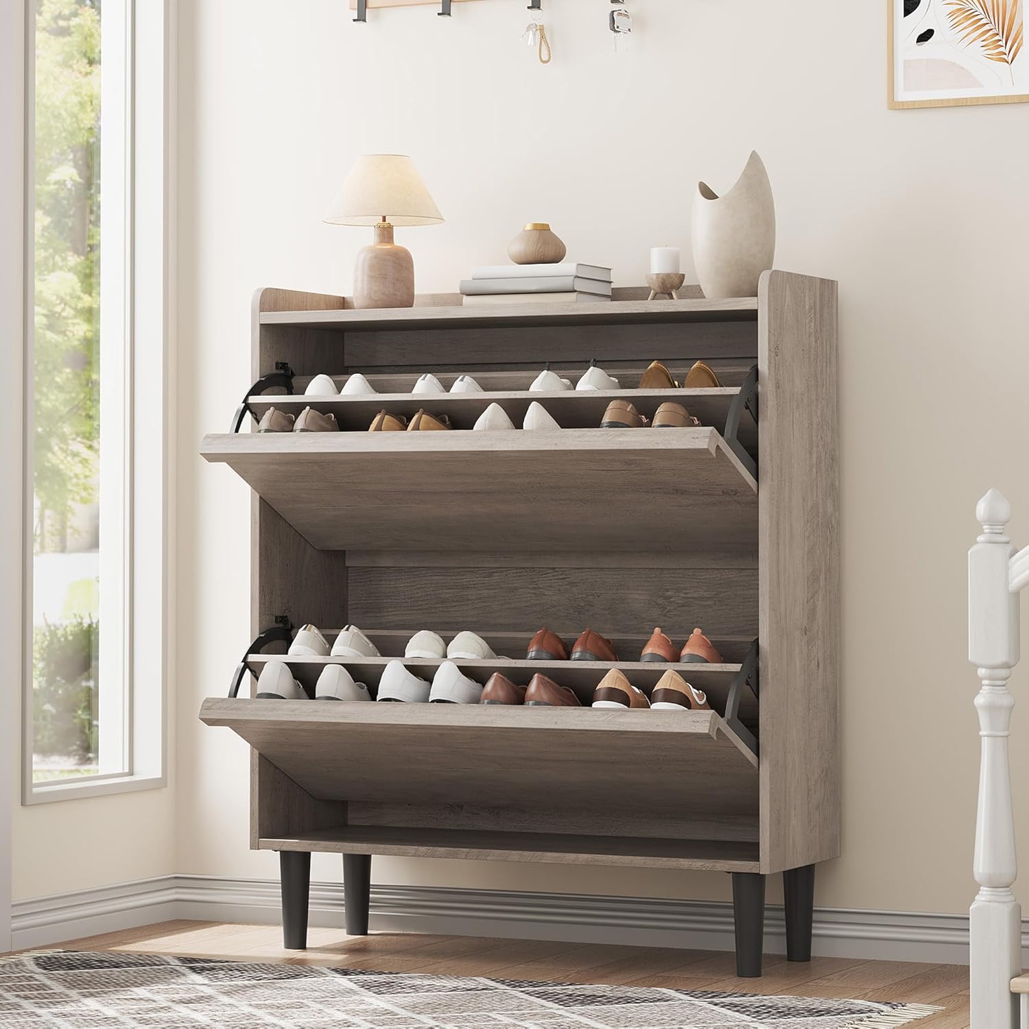 GarveeHome Shoe Cabinet with 3 Flip Drawers Wooden Shoe Organizer Cabinet Shoe Storage Hidden wourant