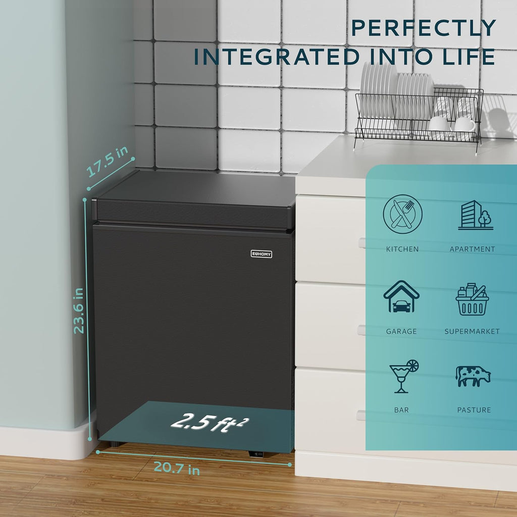 EUHOMY 3.5 Cu.Ft Chest Freezer with Removable Basket, Small Deep Freezer Adjustable 7 Thermostat, Quiet Mini Freezer Free-Standing Top Door, Energy Saving for Apartment/Garage/Basement/Dorm/Home,Black wourant