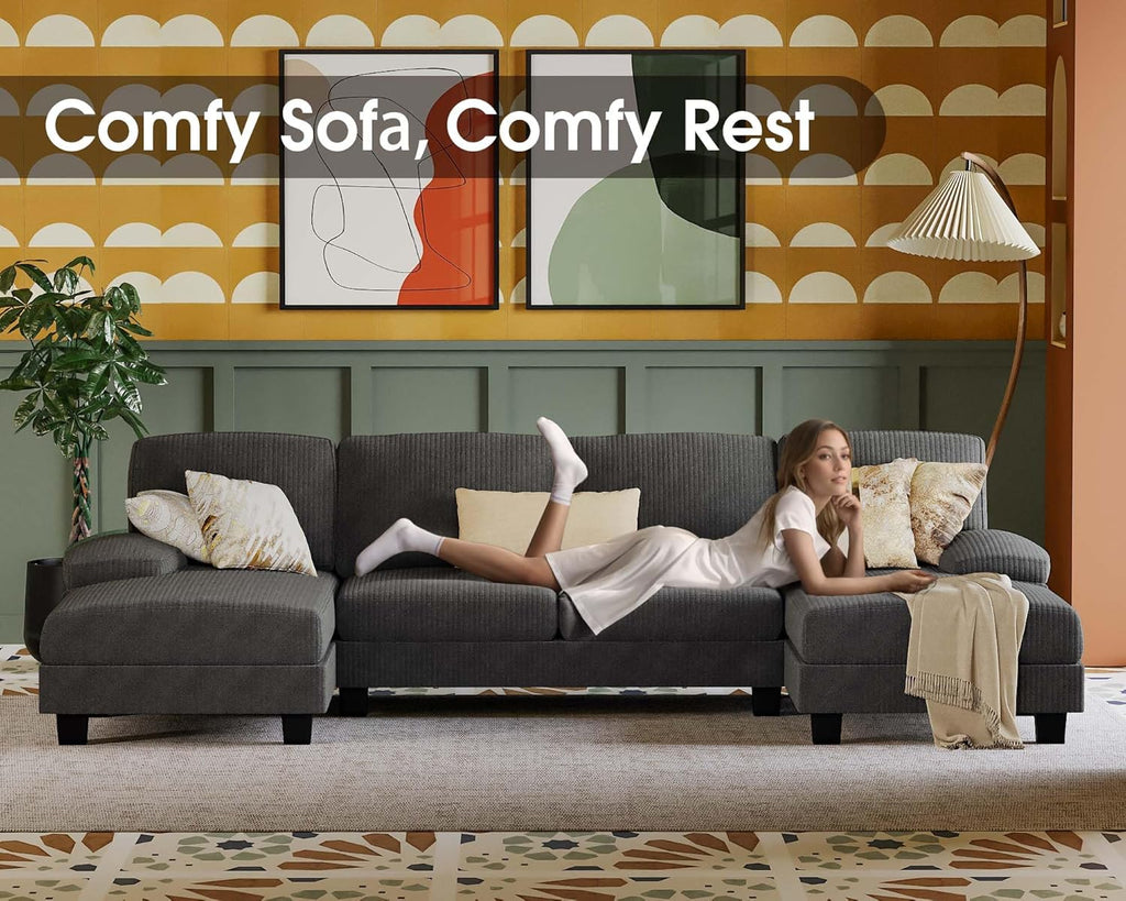 Furmax Sectional Couches for Living Room U-Shaped Sofa Couch Linen Fabric 4 Seat Sofa Set wourant