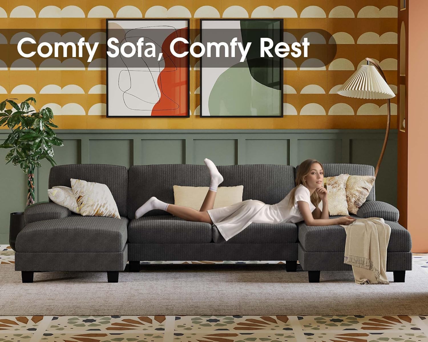 Furmax Sectional Couches for Living Room U-Shaped Sofa Couch Linen Fabric 4 Seat Sofa Set wourant