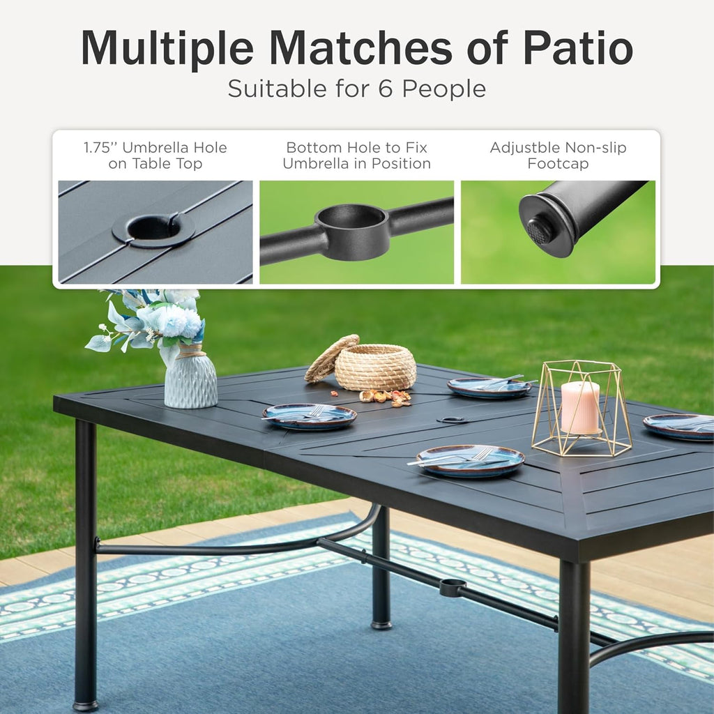 PHI VILLA 6-Piece Outdoor Dining Sets, All-Weather Patio Table and Chairs Set with Umbrella for 4, Heavy Duty Patio Round Table Set for Deck, 4 Extra Large Outdoor Swivel Chairs with Thick Cushions wourant