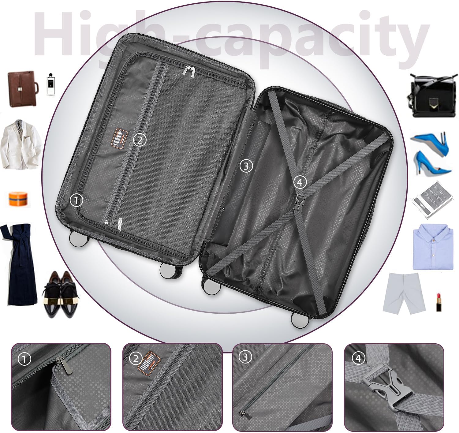Luggage 6-piece hardshell expandable suitcase lightweight travel carry-on luggage set wourant