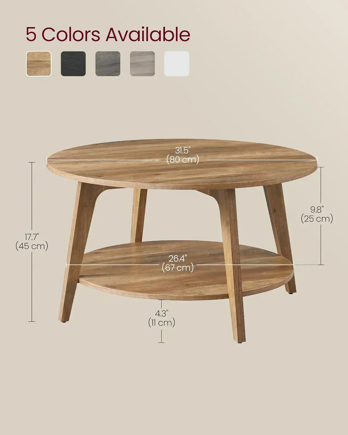 VASAGLE Round Coffee Table 2 Tier Coffee Table with Storage for Living Room 31.5 x 17.7 Inches wourant