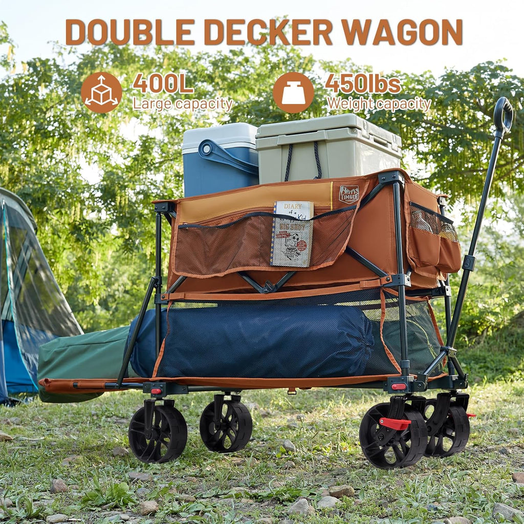 400L Large Capacity Folding Double Decker Cart with Brakes 54 Inch Extra Long Extended Cart wourant