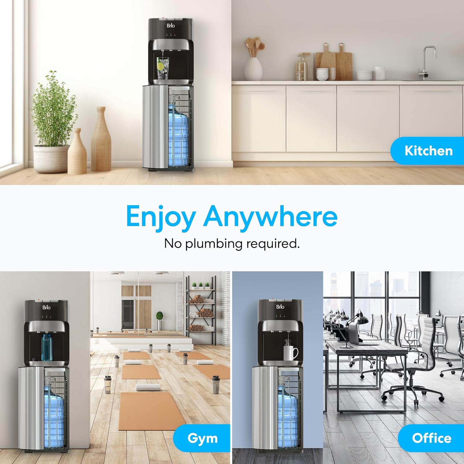 Brio Bottom Loading Water Cooler Dispenser for 5 Gallon Bottles 3 Temperatures with Hot wourant