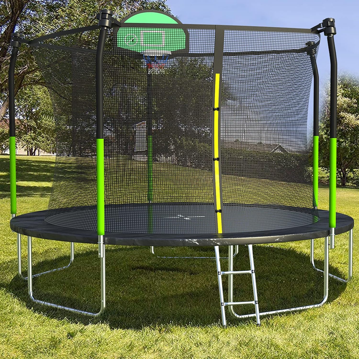 AOTOB 8FT 10FT 12FT 14 FT 15FT Trampoline with Safety Enclosure Net，Outdoor Trampoline with Basketball Hoop, Heavy Duty Jumping Mat and Spring Cover Padding for Kids and Adults, Storage Bag and Ladder wourant