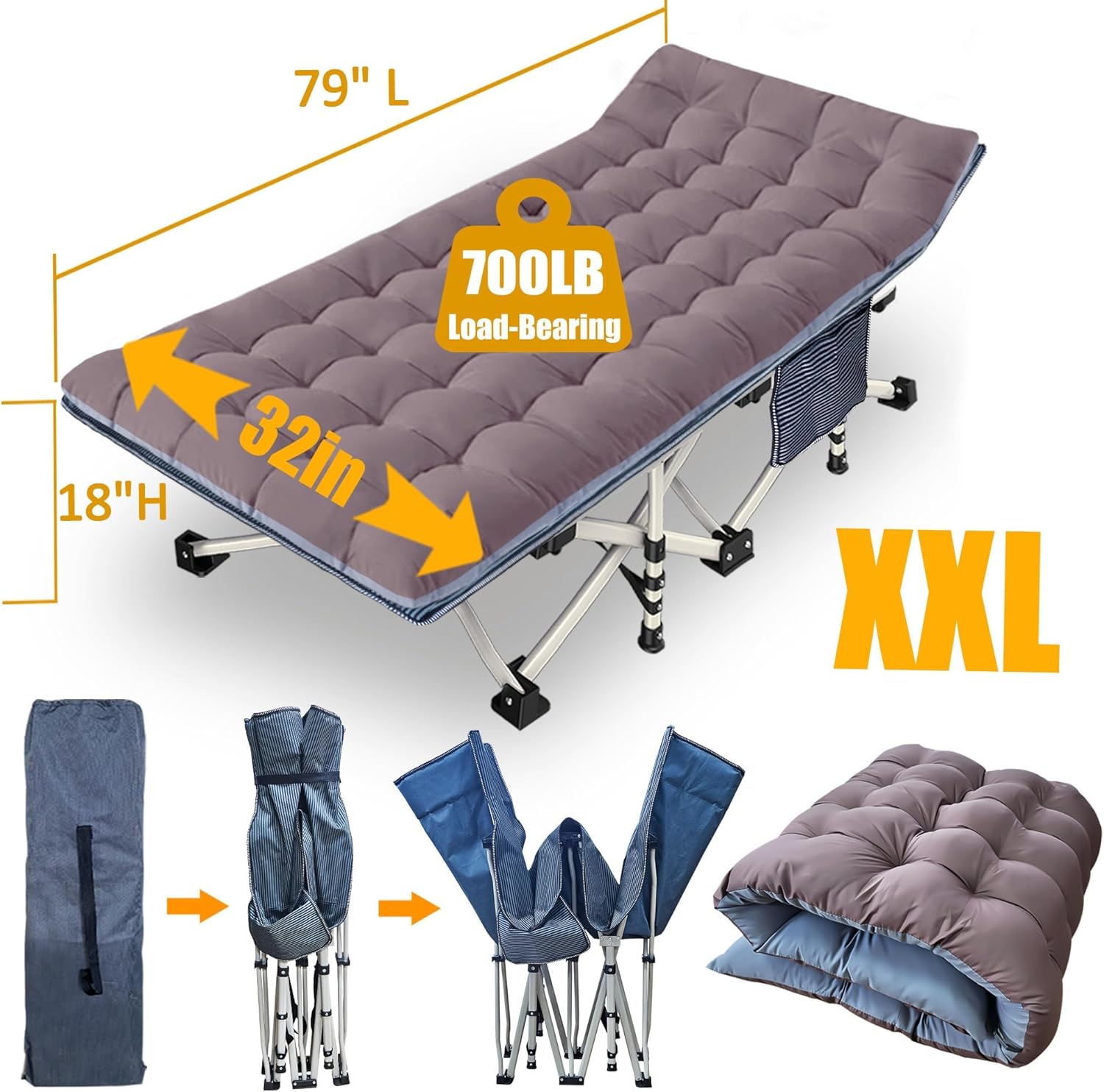 2 Pack Camping Cot with Mattress Comfortable Cot Bed Folding Cot Heavy Duty Cots for Sleeping with Carry Bag for Adults Kids Guest Bed Outdoor Indoor Home wourant