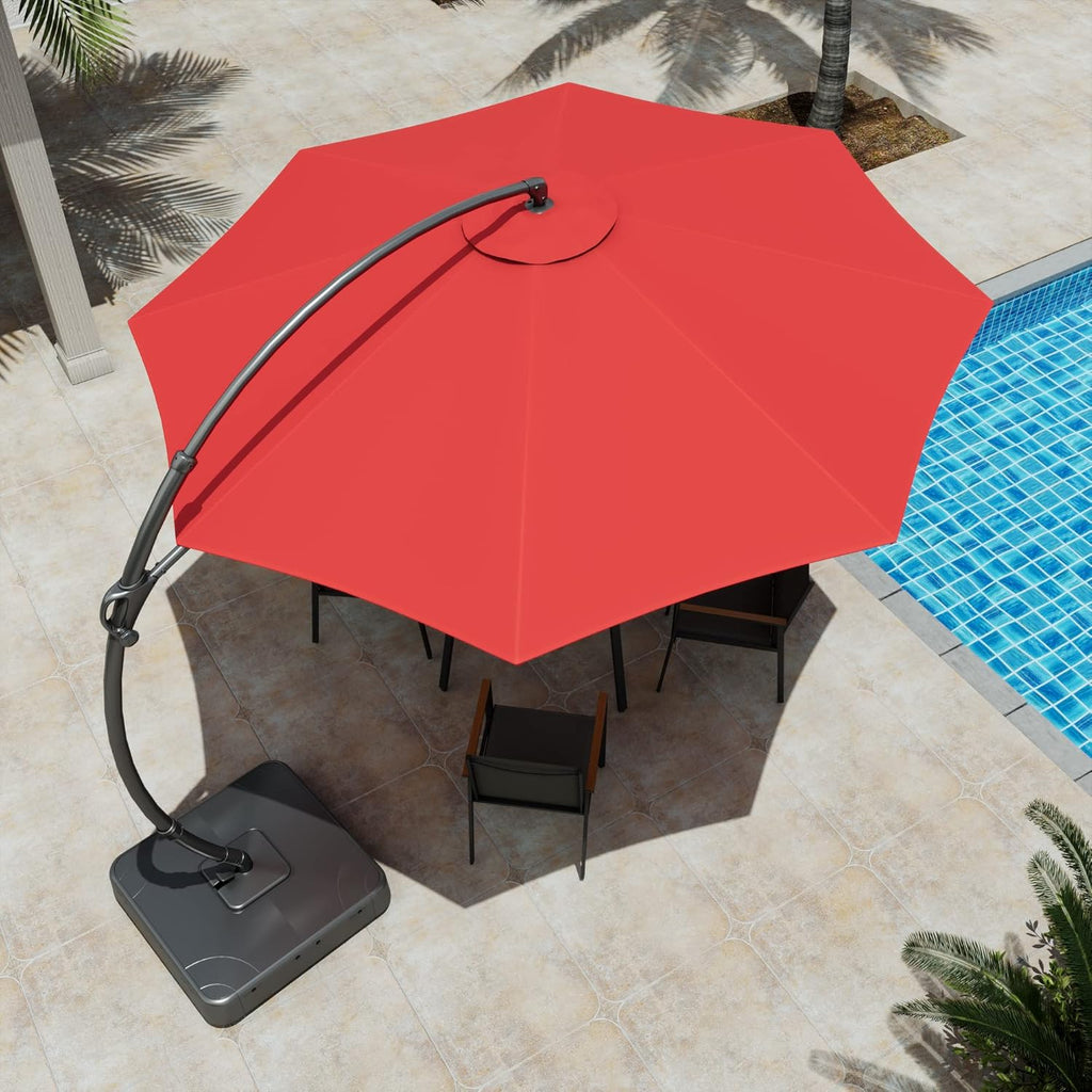 LAUSAINT HOME Outdoor Patio Umbrella with Base included, 11 FT Deluxe Curvy Cantilever Umbrella Heavy Duty Offset Hanging Umbrella with 360° Rotation for Market, Pool, Garden, Backyard, Deck (Beige) wourant