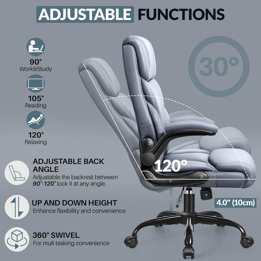 Office Chair Large High-Foot Computer Desk Chair, Breathable Leather Chair Lumbar Support Rotating Computer Chair wourant