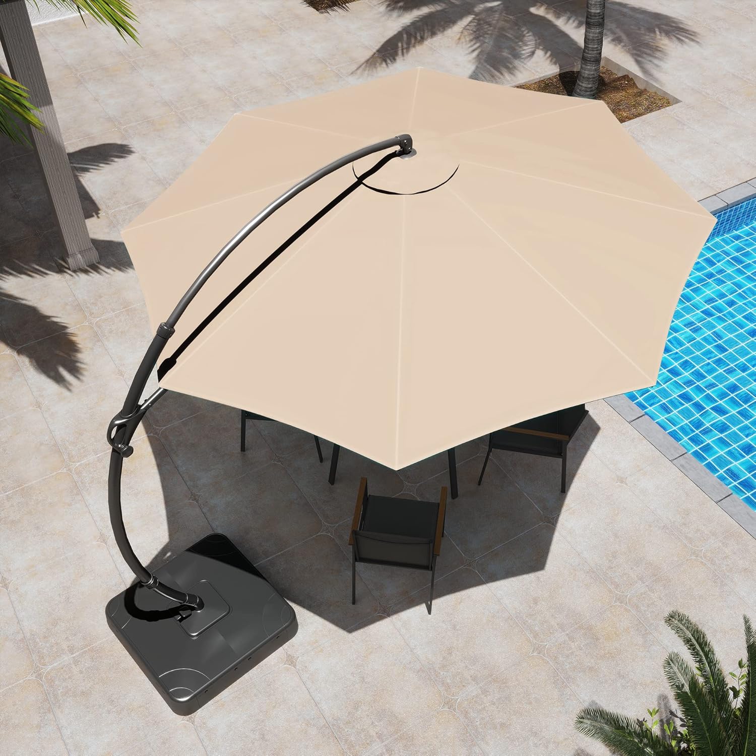 LAUSAINT HOME Outdoor Patio Umbrella with Base included, 11 FT Deluxe Curvy Cantilever Umbrella Heavy Duty Offset Hanging Umbrella with 360° Rotation for Market, Pool, Garden, Backyard, Deck (Beige) wourant