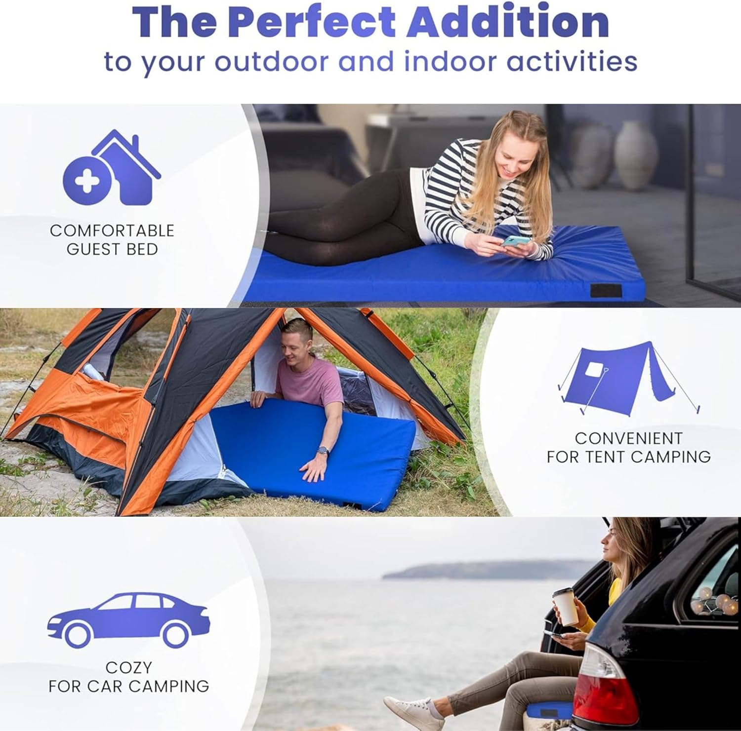 Matrix Comfort-Cell Memory Foam Camping Mattress Pad, Portable Foam Sleeping Pad for Camping, Roll up Sleeping Mat for Adults Floor Mattress Guest Floor Bed for Sleepover, Car, Tent SUV Cot Mattress wourant
