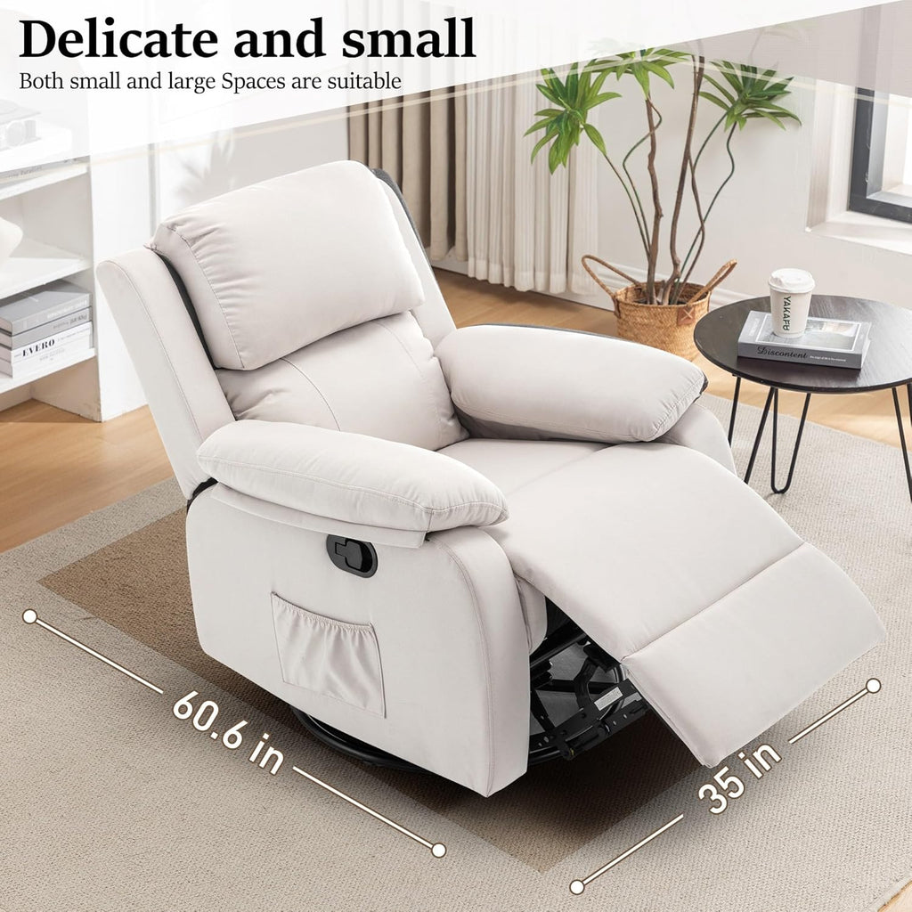 Reclining rocking chair 360 degree rotating fabric sliding reclining chair wourant