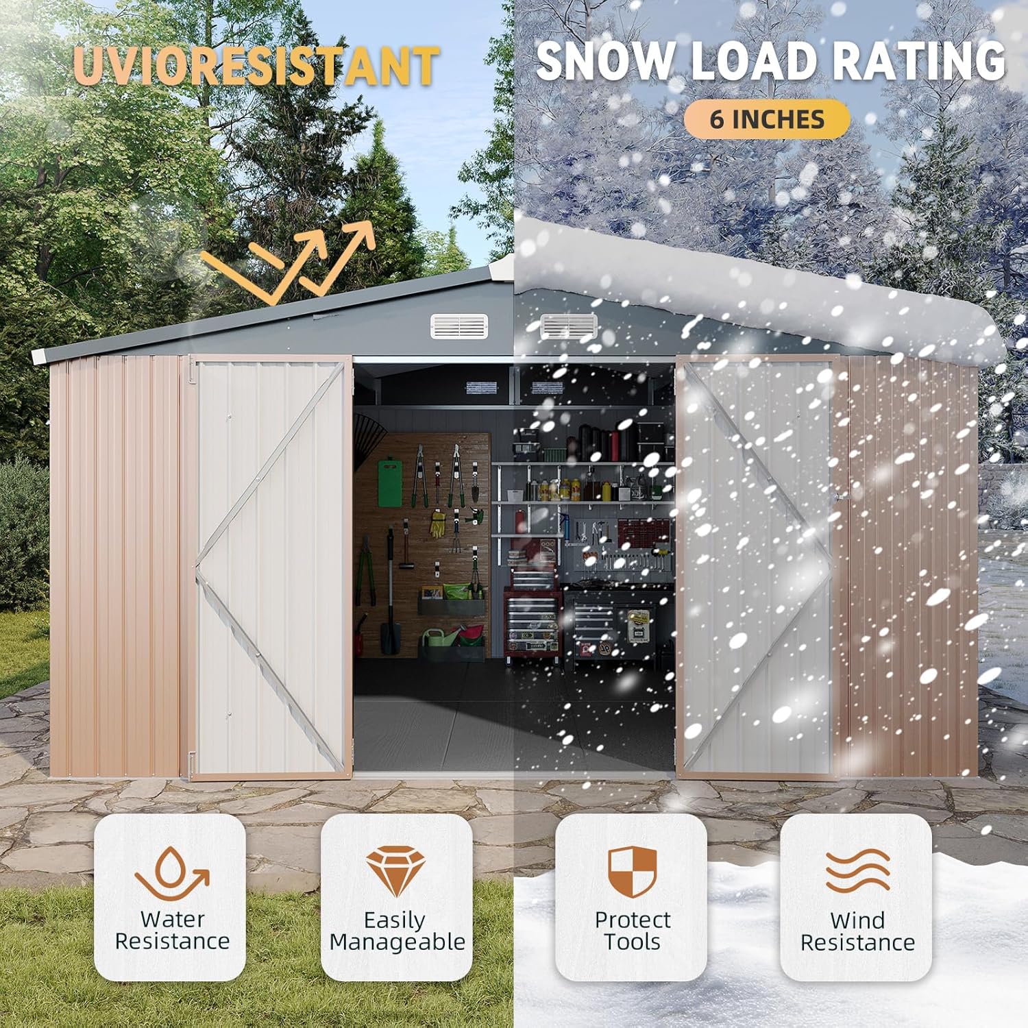 Aoxun 7.4x5.3FT Shed with Floor Galvanized Steel Outdoor Storage Shed Metal Garden Shed wourant