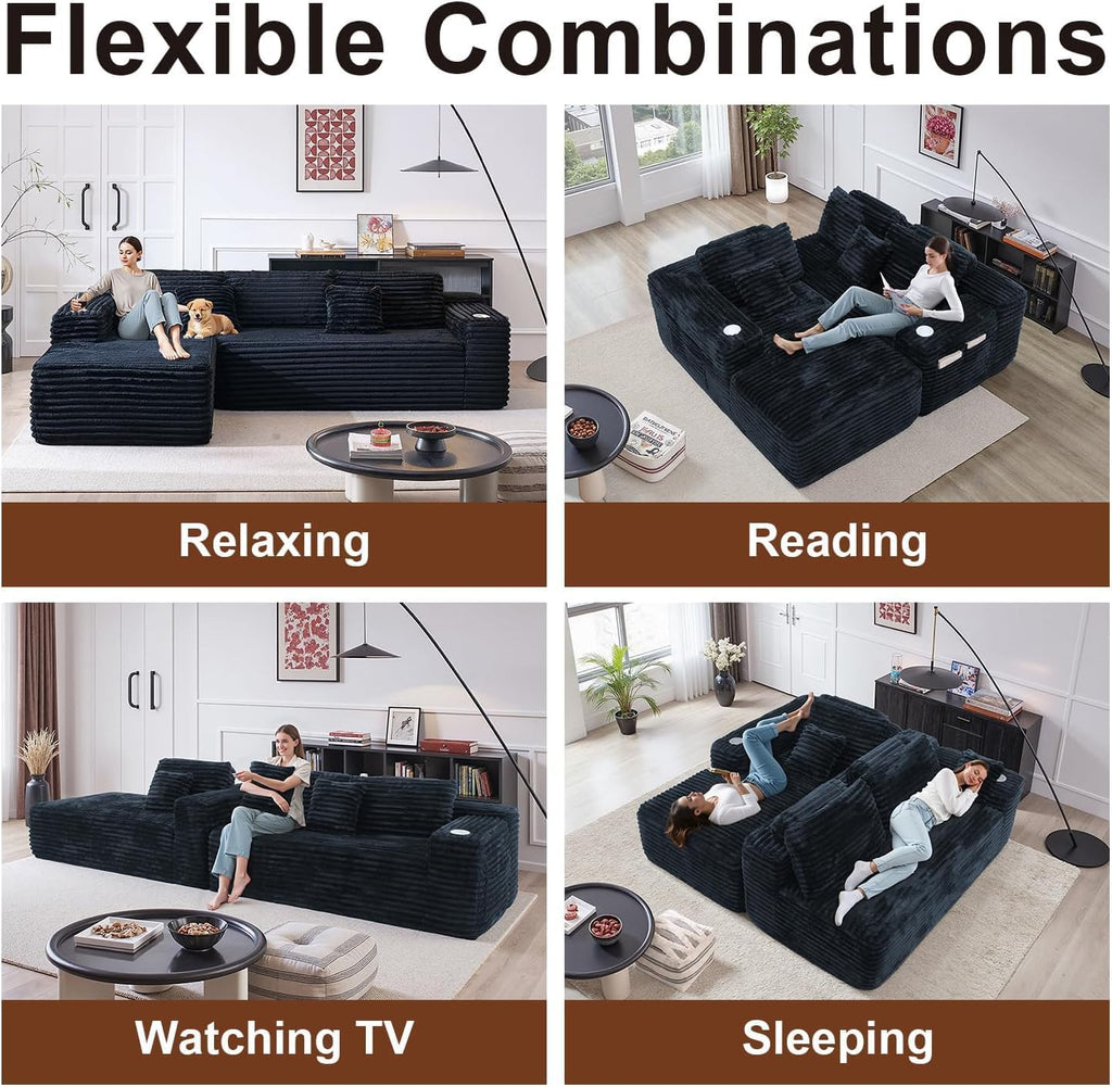 Cloud Sectional Couch with L-Shape Chaise, Modern Modular Sofa with Deep Seat, Built-in Cup Holder & Storage Pocket for Living Room Bedroom, No Assembly Required (Dark Gray, Left Sitting Chaise) wourant