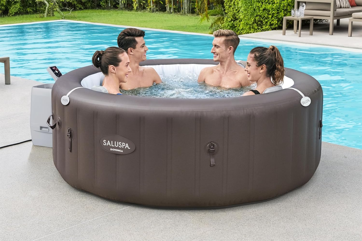 Bestway SaluSpa Miami EnergySense AirJet Inflatable Hot Tub Spa (71" x 26") | Portable Hot Tub with 2 Covers (1 Energy-Efficient Thermal Cover and 1 Standard Cover) | Fits Up to 2-4 Persons | Black wourant