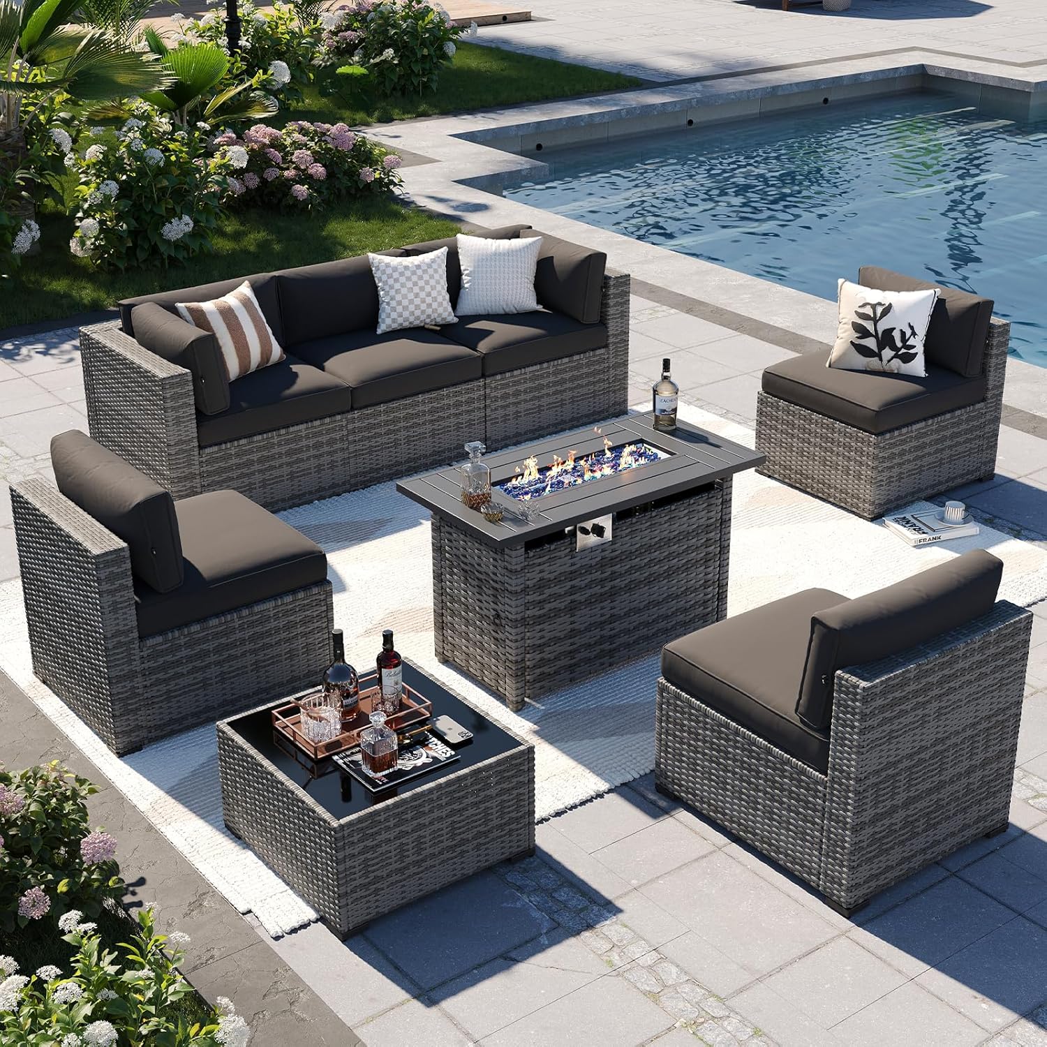 Aoxun Patio Furniture Sets, 7-Piece Outdoor Patio Furniture with Thick Cushions, Wicker Outdoor Conversation Set Sectional Sofa for Backyard, Poolside, Garden woonhhop