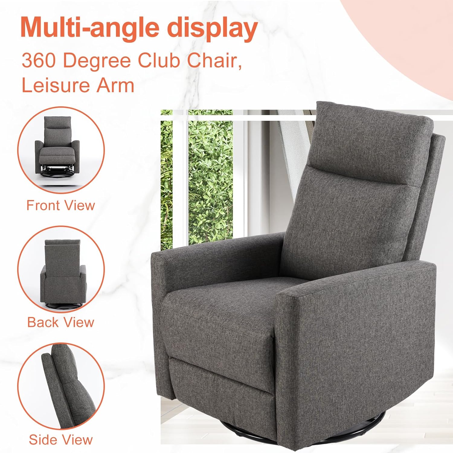Sweetcrispy Massage Recliner Chair for Adults, Adjustable Home Theater Seating with Lumbar Support for Living Room, Modern Fabric Reclining, Light Grey wourant