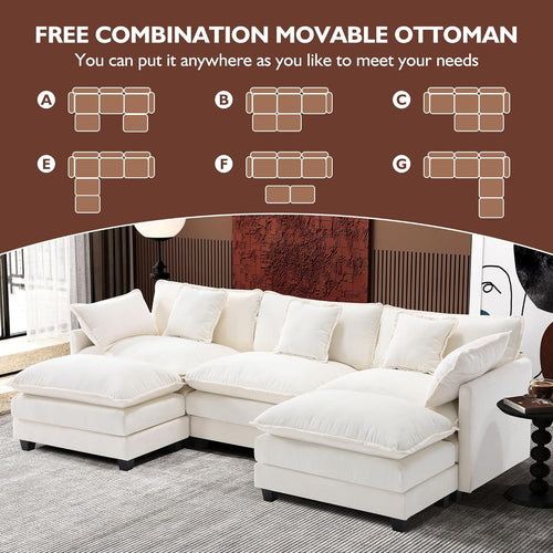 111.4 Inch L-Shaped Modern Sofa Modular Cloud Sofa Ottoman 4-Seater Chenille Deep Seat Sofa wourant