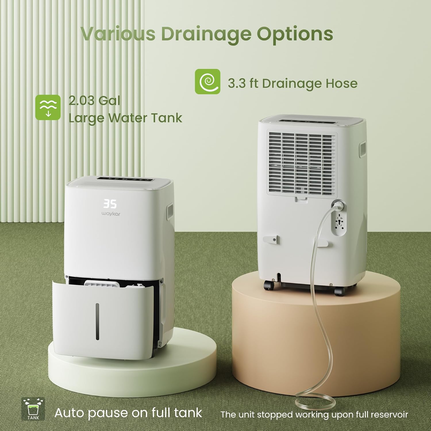 Waykar 2000 Sq. Ft Dehumidifier for Home and Basements, with Auto or Manual Drainage, 0.66 Gallon Water Tank Capacity wourant
