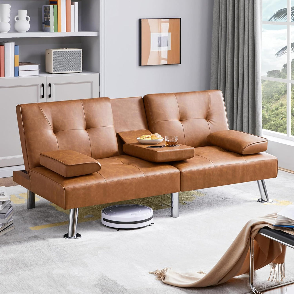 Convertible Sofa Bed Modern Imitation Leather Home Recliner Flip Double Sofa Folding Sofa Bed Guest Bed wourant