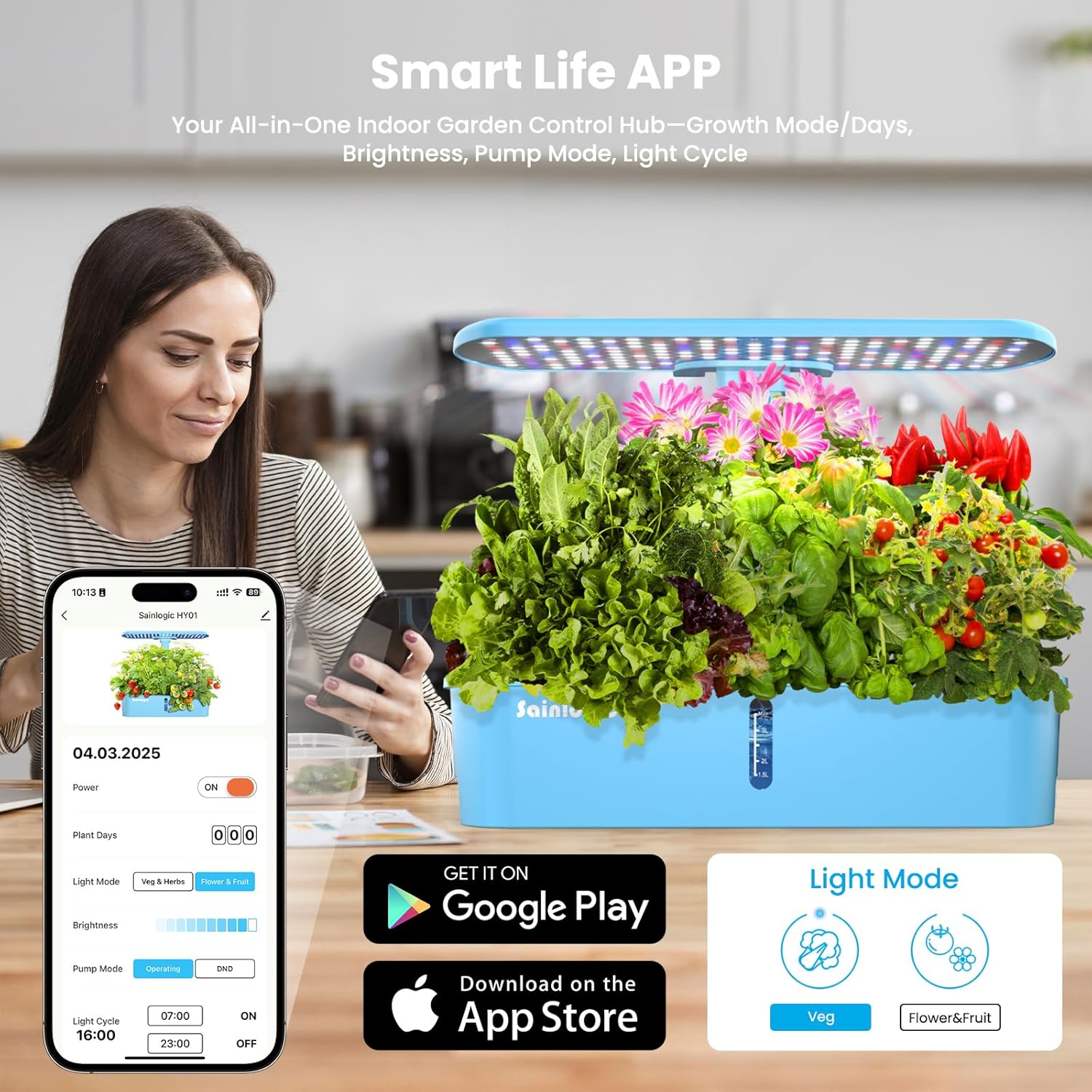 Sainlogic Hydroponics Growing System Kit, 12 Pods Watering Planter, Smart Indoor Garden with APP & WiFi Connected, 5 X Growth with 24W LED, Quiet Pump, for Vegetables, Herbs and Flowers wourant
