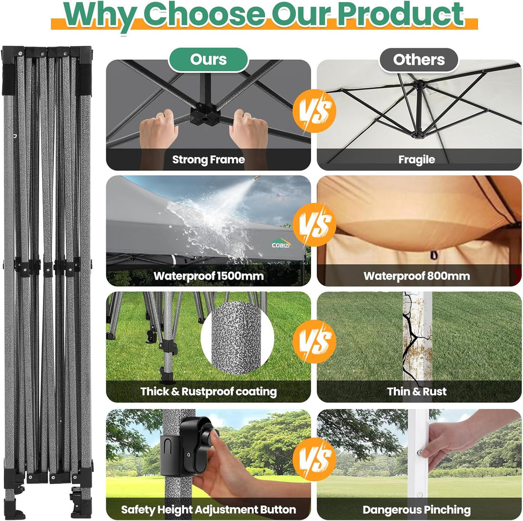 COBIZI 10x20 Heavy Duty Pop up Canopy Tent with 6 sidewalls Easy Up Commercial Outdoor Canopy Wedding Party Tents for Parties All Season Wind & Waterproof Gazebo with Roller Bag,Black(Frame Thickened) wourant