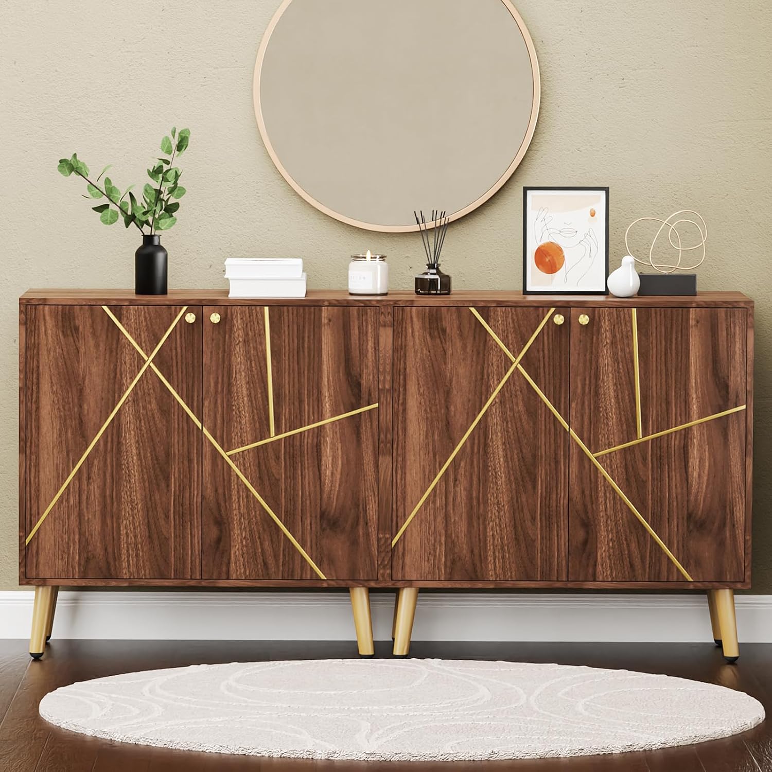Free Standing Cabinet Black Wood for Living Room, Bedroom, Dining Room, Hallway, Entryway wourant