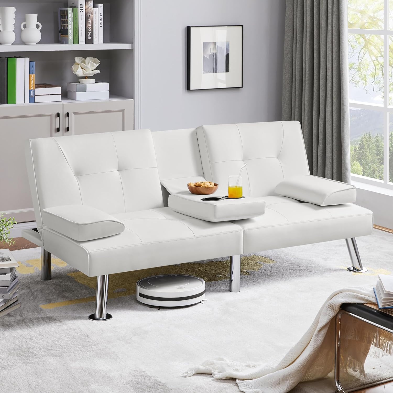 Convertible Sofa Bed Modern Imitation Leather Home Recliner Flip Double Sofa Folding Sofa Bed Guest Bed wourant